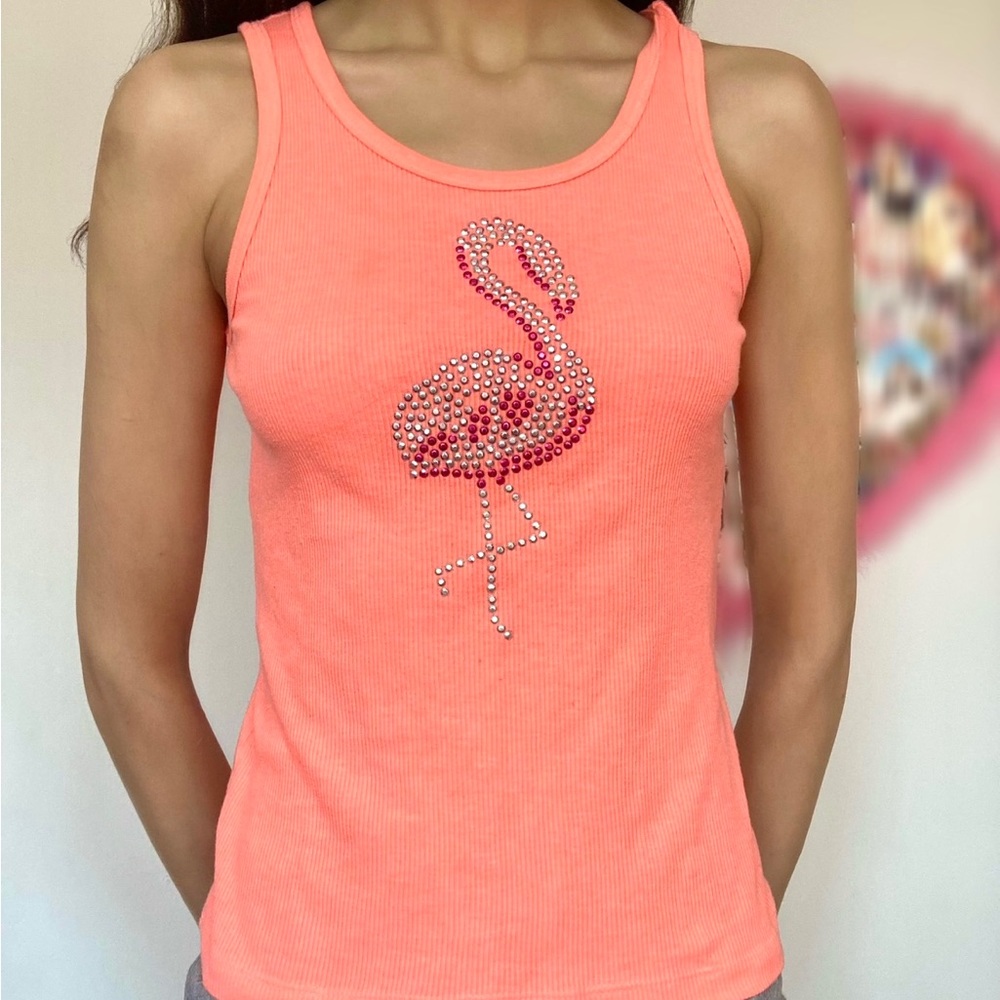 Y2k bedazzled flamingo tank